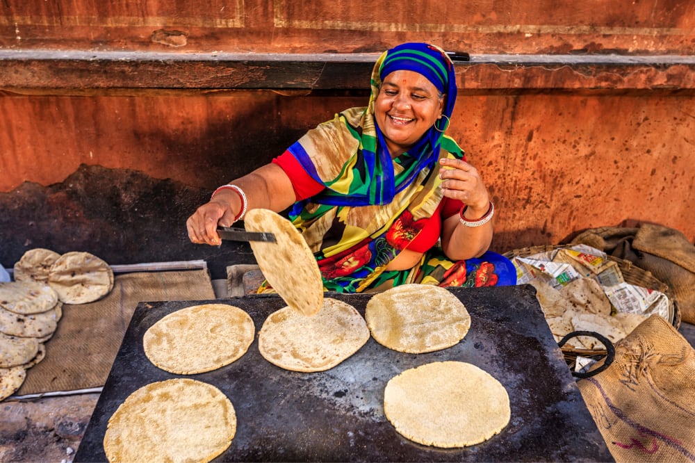 Rotis on the griddle at a Jodhpur street stall